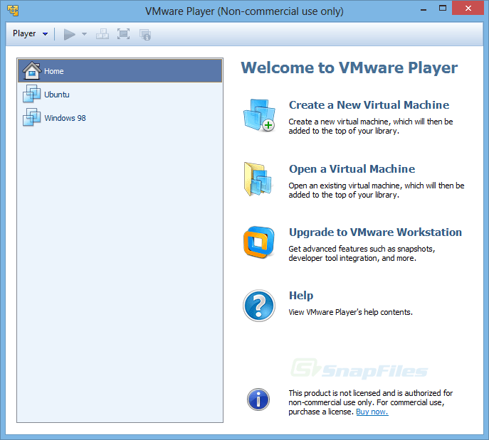 screen capture of VMware Player