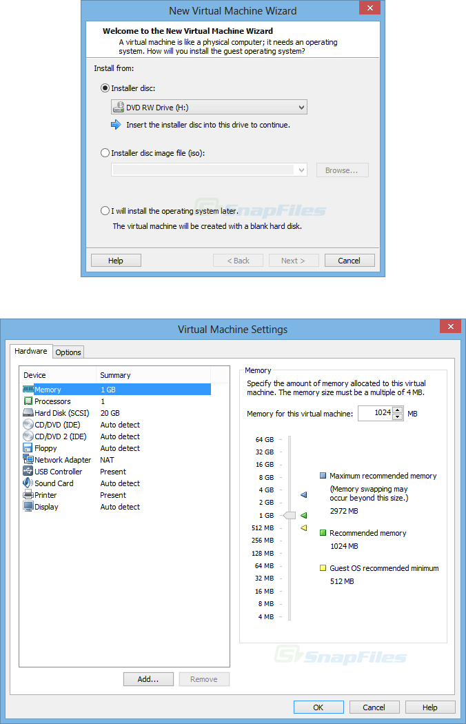 screenshot of VMware Player