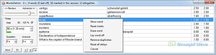 screenshot of Vocabulary Instiller