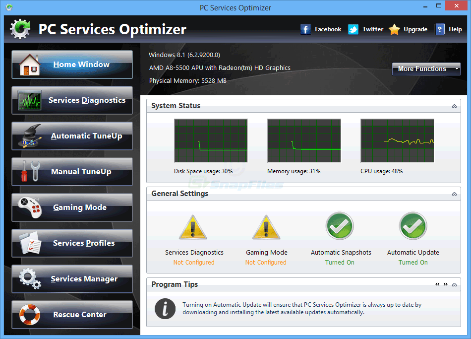 screen capture of PC Services Optimizer