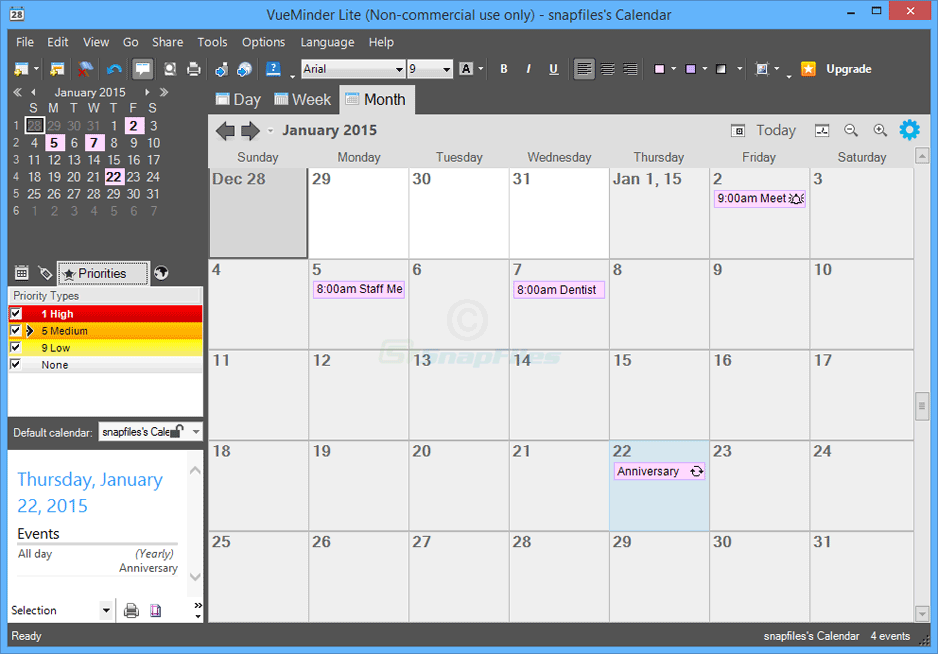 screen capture of VueMinder Calendar Lite