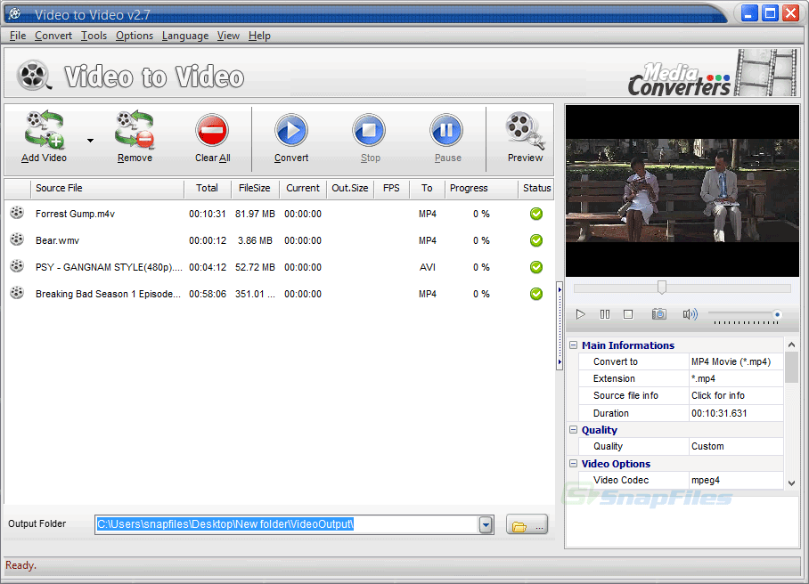 screen capture of Video To Video Converter