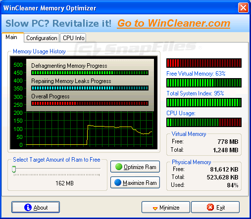 screen capture of WinCleaner Memory Optimizer