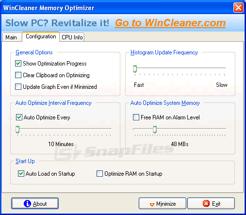 screenshot of WinCleaner Memory Optimizer