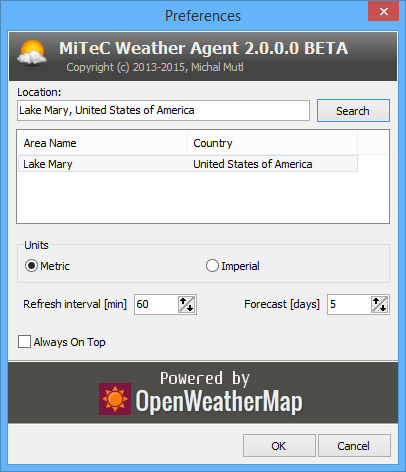 screenshot of MiTeC Weather Agent