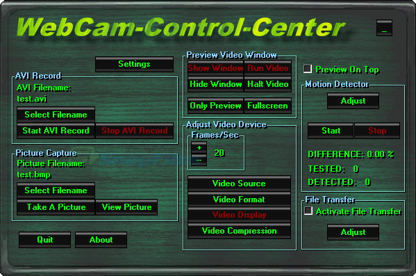 screen capture of WebCam-Control-Center