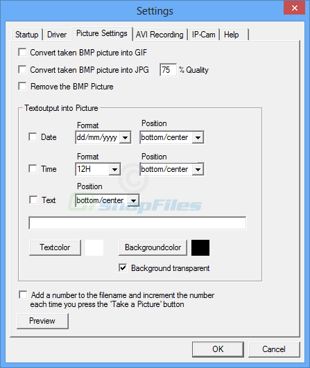 screenshot of WebCam-Control-Center