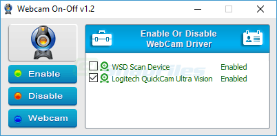 screen capture of Webcam On-Off