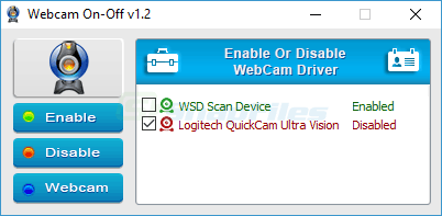 screenshot of Webcam On-Off