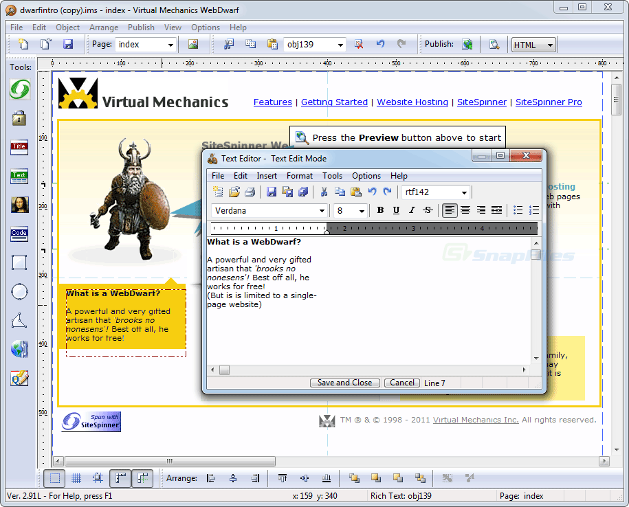 screenshot of WebDwarf