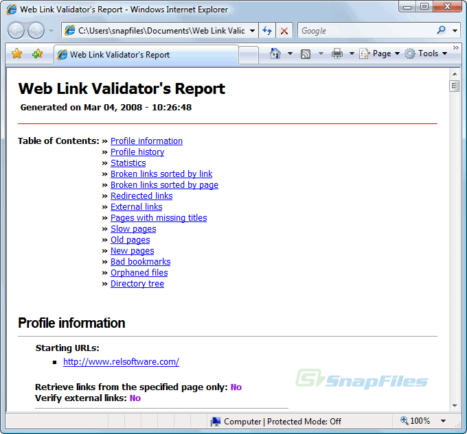 screenshot of Web Link Validator