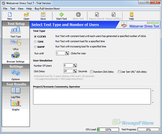 screen capture of Webserver Stress Tool