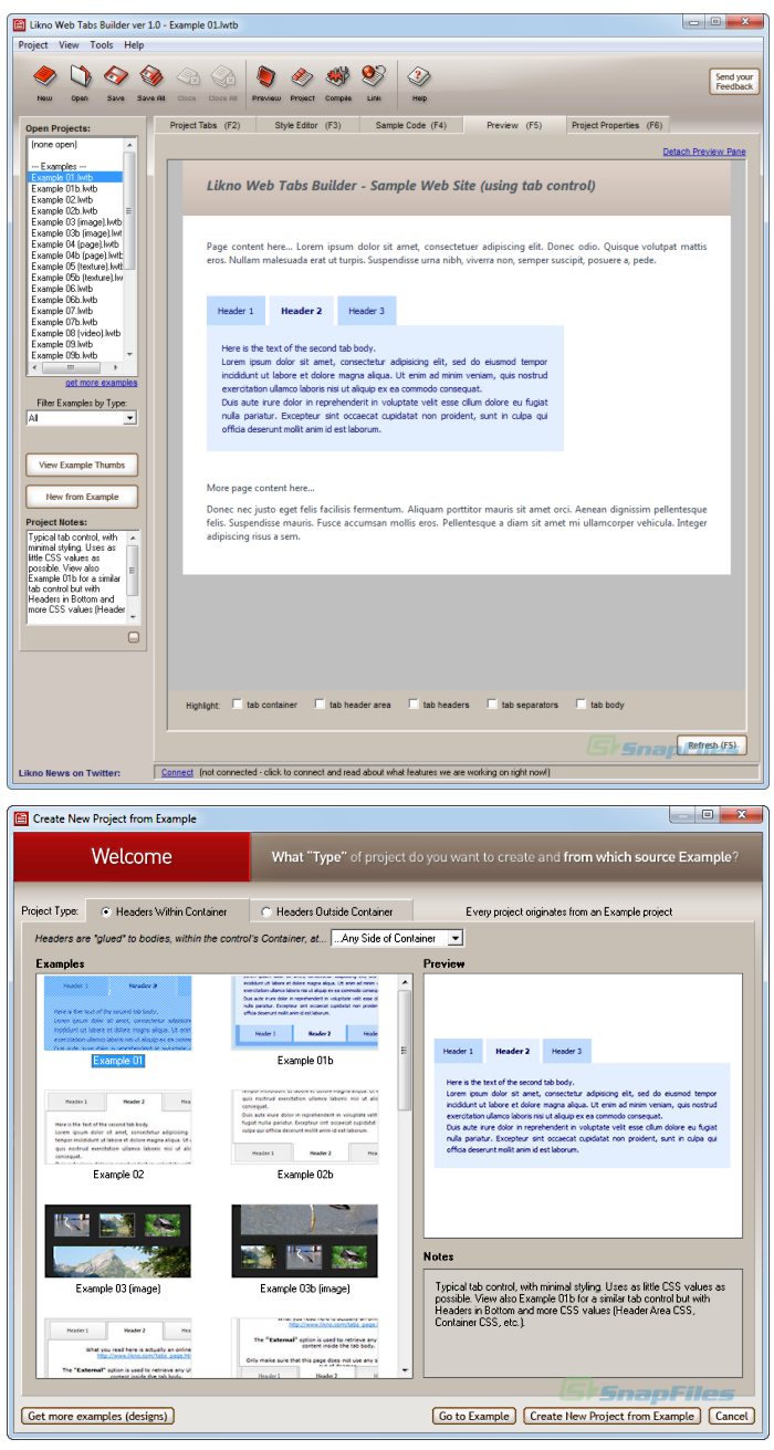 screenshot of Likno Web Tabs Builder