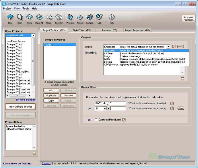 screen capture of Likno Web Tooltips Builder