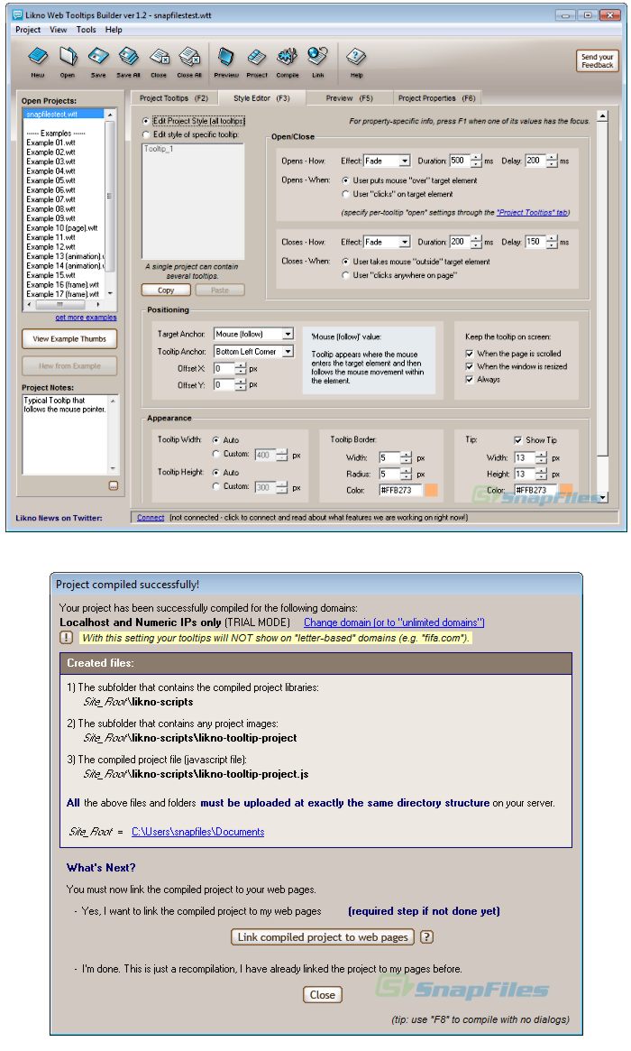 screenshot of Likno Web Tooltips Builder