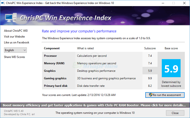 screen capture of ChrisPC Win Experience Index