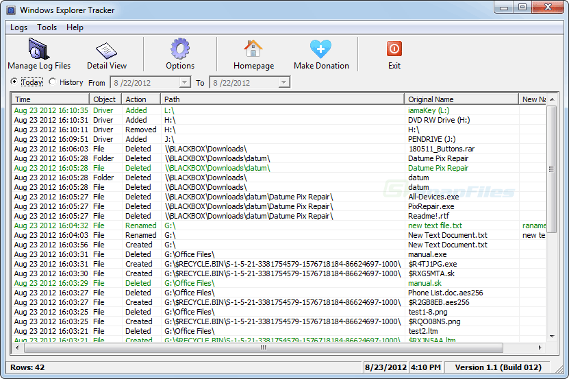 screen capture of Windows Explorer Tracker