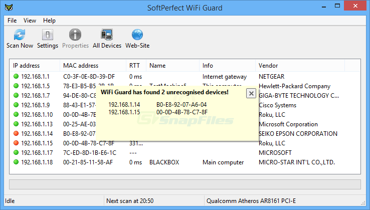 screenshot of SoftPerfect WiFi Guard