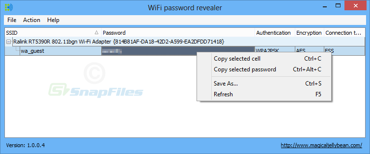screen capture of WiFi Password Revealer