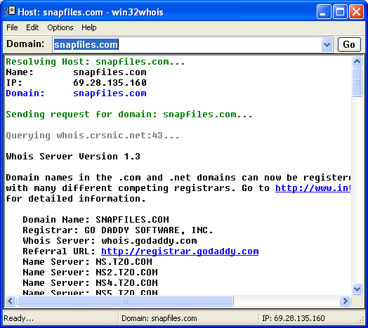 screen capture of Win32Whois