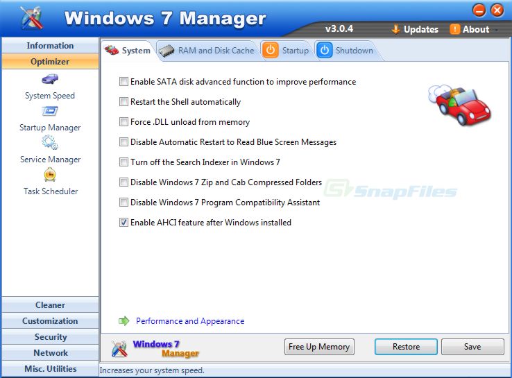 screen capture of Windows 7 Manager