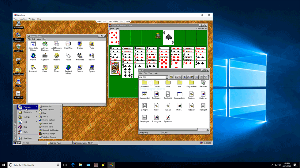 screen capture of Windows 95