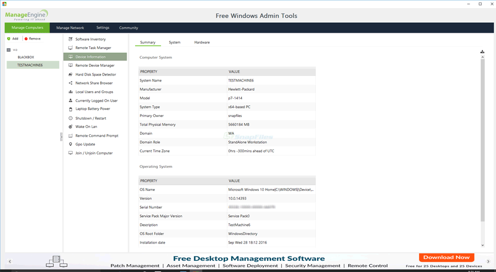 screen capture of Free Windows Admin Tools
