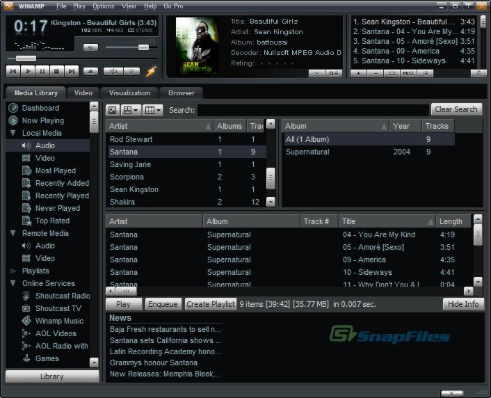 screen capture of Winamp Full