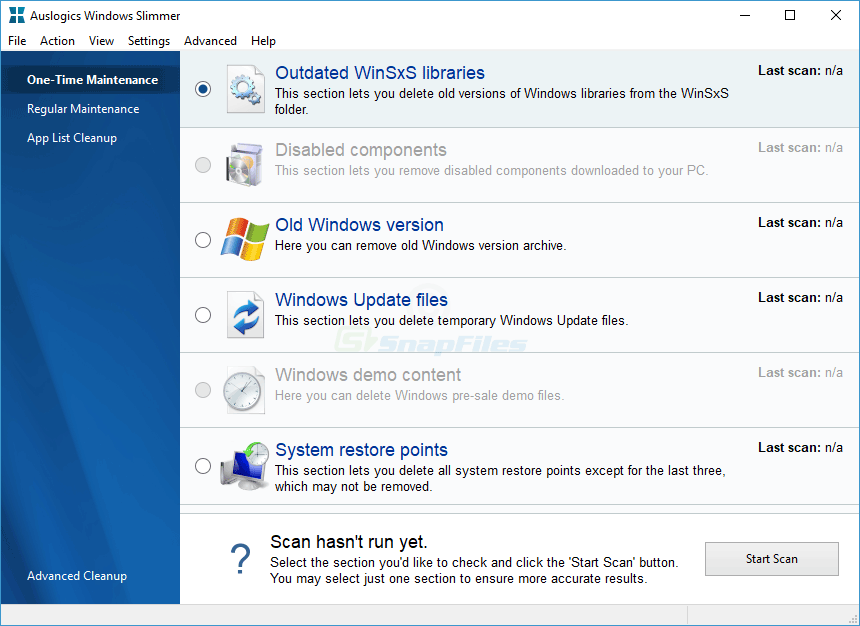 screen capture of Auslogics Windows Slimmer