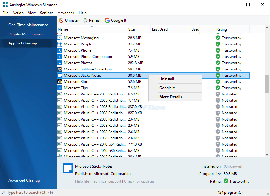 screenshot of Auslogics Windows Slimmer