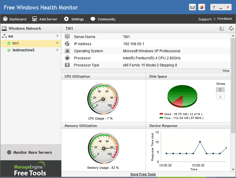 screen capture of ManageEngine Windows Health Monitor