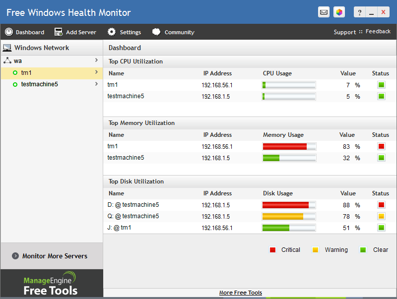 screenshot of ManageEngine Windows Health Monitor