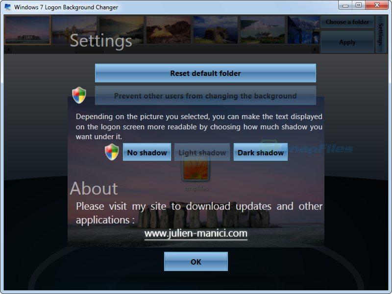 screenshot of Windows 7 Logon Background Changer