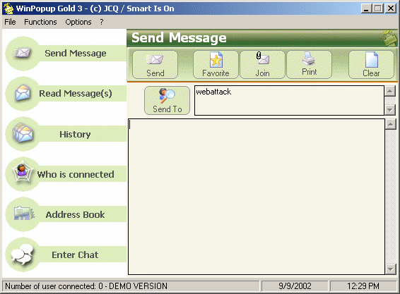 screen capture of WinPopup Gold
