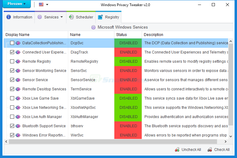 screen capture of Windows Privacy Tweaker