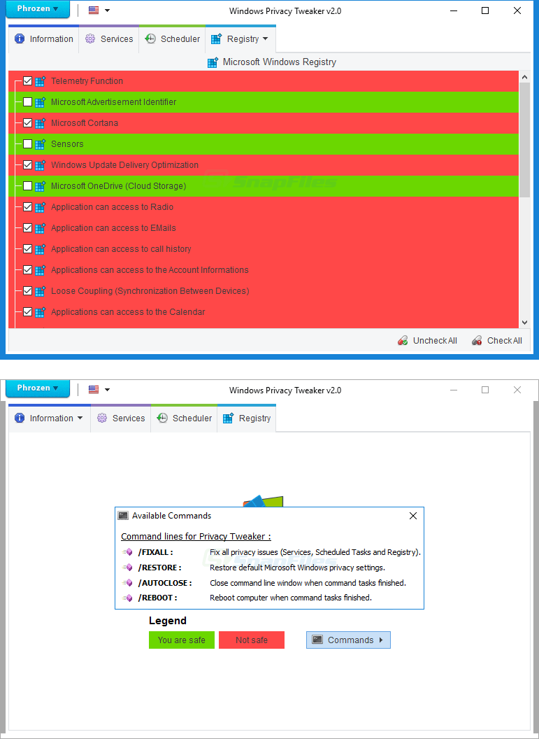 screenshot of Windows Privacy Tweaker