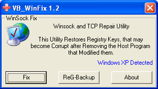 screen capture of WinSock XP Fix