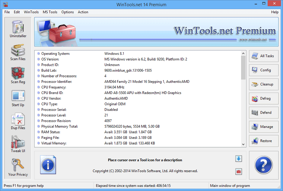 screen capture of WinTools.net Premium