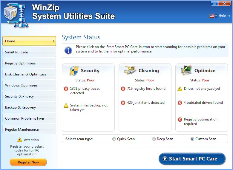 screen capture of WinZip System Utilities Suite