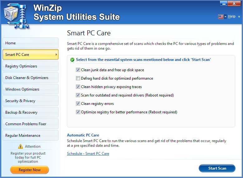 screenshot of WinZip System Utilities Suite