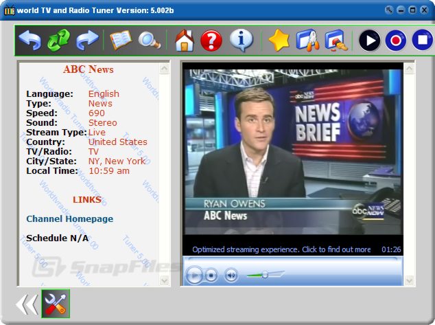 screen capture of World TV and Radio Tuner