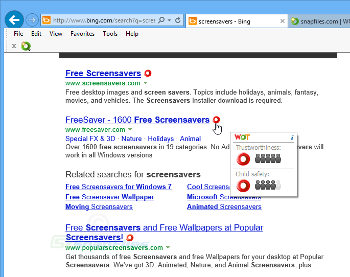 screenshot of WOT for Internet Explorer