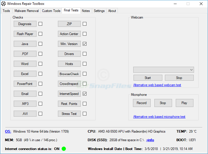 screenshot of Windows Repair Toolbox