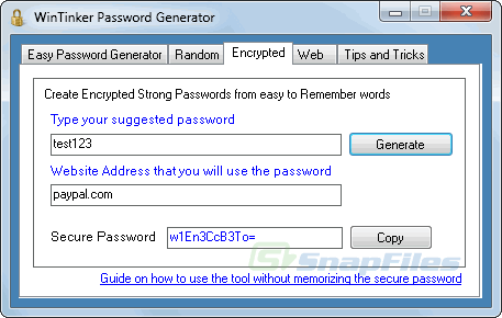 screenshot of WinTinker Password Generator