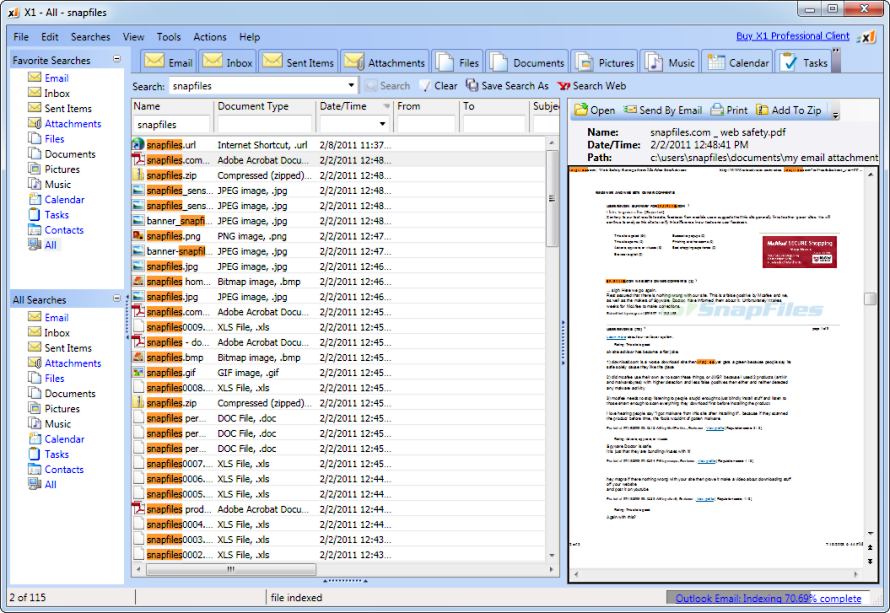screenshot of X1 Enterprise Client