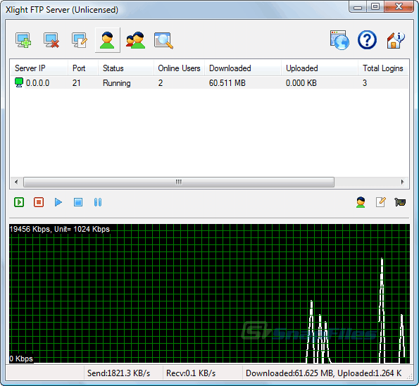 screen capture of Xlight FTP Server