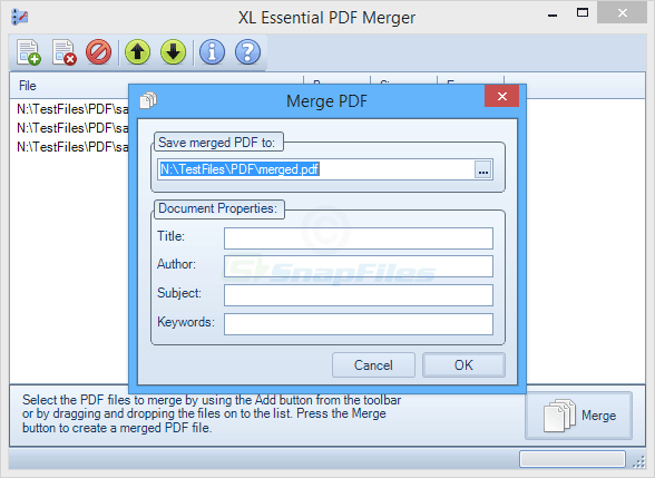 screenshot of XL Essential PDF Merger