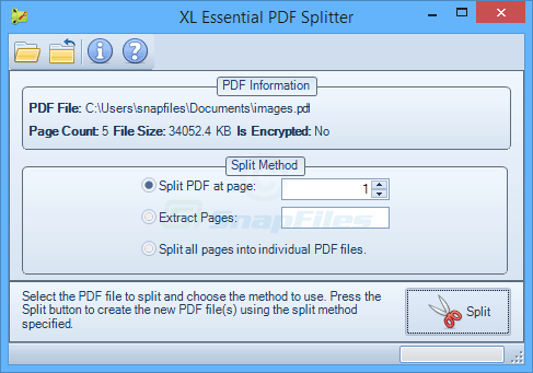 screen capture of XL Essential PDF Splitter