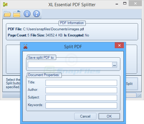 screenshot of XL Essential PDF Splitter