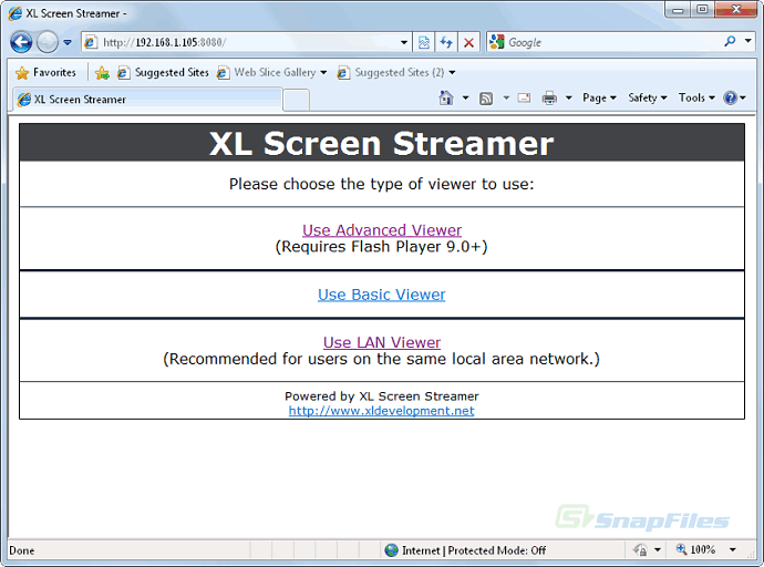 screenshot of XL Screen Streamer